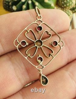 Antique Edwardian 9k 9ct Gold Peridot & Amethyst Pendant Art Nouveau Marked 9Ct