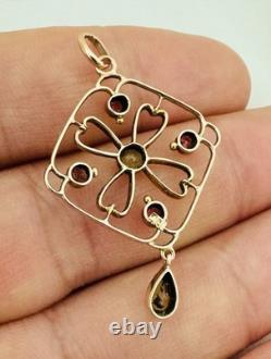 Antique Edwardian 9k 9ct Gold Peridot & Amethyst Pendant Art Nouveau Marked 9Ct