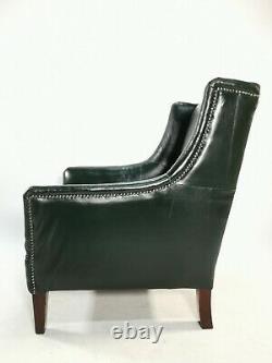 Antique Edwardian Green Leather Restored Armchair / Library Chair