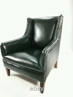 Antique Edwardian Green Leather Restored Armchair / Library Chair