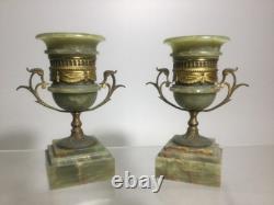 Antique Edwardian Green Onyx Vases, Neo-Classical, Art Nouveau, 1890-1910