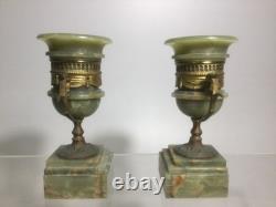 Antique Edwardian Green Onyx Vases, Neo-Classical, Art Nouveau, 1890-1910