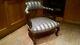 Antique Edwardian Green & Silver Pin Stripe Upholstered Tub Chair Armchair