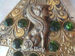 Antique Egyptian Revival Brooch Pin Art Nouveau Deco Green Bezel Jewelry Dog