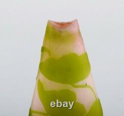 Antique Emile Gallé vase in pink frosted and green art glass with foliage