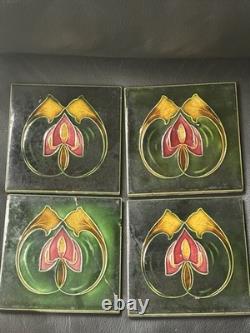 Antique English Art Nouveau Tiles (Set of 4) c. 1900