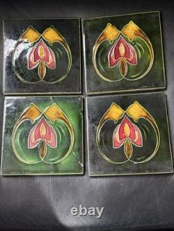 Antique English Art Nouveau Tiles (Set of 4) c. 1900
