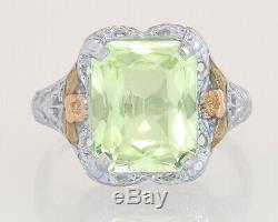 Antique Estate 10K Tri Tone Gold 4.00ct Lime Green Peridot Art Deco Ring A&S