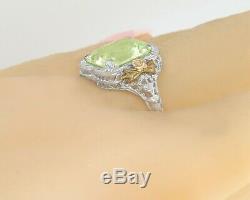 Antique Estate 10K Tri Tone Gold 4.00ct Lime Green Peridot Art Deco Ring A&S