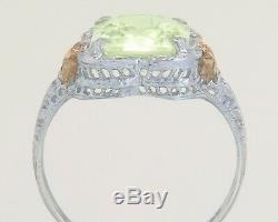 Antique Estate 10K Tri Tone Gold 4.00ct Lime Green Peridot Art Deco Ring A&S