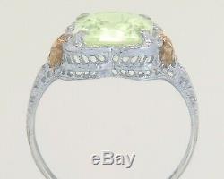 Antique Estate 10K Tri Tone Gold 4.00ct Lime Green Peridot Art Deco Ring A&S