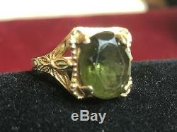 Antique Estate 14k Gold Green Tourmaline Ring Gemstone Art Nouveau Engagement