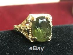Antique Estate 14k Gold Green Tourmaline Ring Gemstone Art Nouveau Engagement