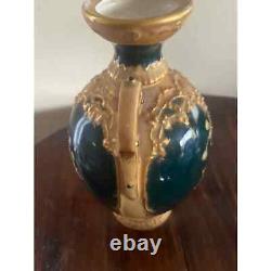 Antique Ew Turn Wein Green and Gold Floral Amphora Vase