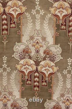 Antique Fabric Art Nouveau Design Printed Cotton French With Green Tones