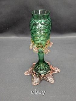 Antique Franz Welz Czech Art Nouveau Glass Bud Vase UV Reactive Uranium Rare