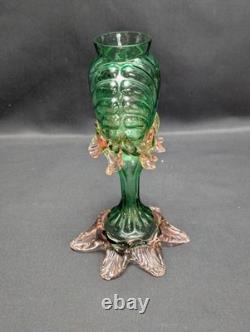 Antique Franz Welz Czech Art Nouveau Glass Bud Vase UV Reactive Uranium Rare