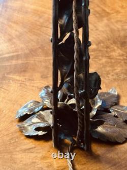 Antique French ART NOUVEAU 1910's Wrought Iron Lamp with green paste Glass Shade