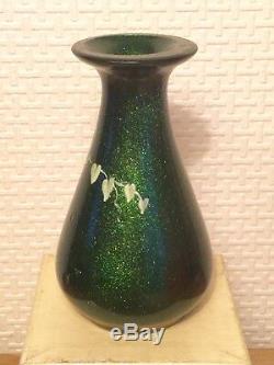 Antique French Art Glass Legras Monte Joye Green Aventurine Enamelled