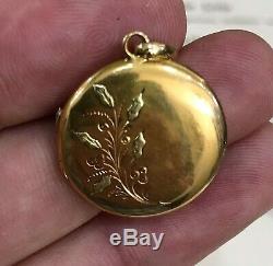 Antique French Art Nouveau 18k Yellow & Green Gold Locket Pendant Holly c1900