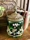 Antique French Art Nouveau Emerald Green Art Glass Bronze Biscuit Barrel