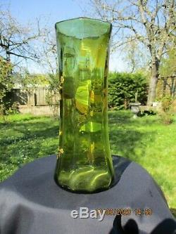 Antique French Art Nouveau Legras Montjoye Glass Green Enameled Vase Dahlia