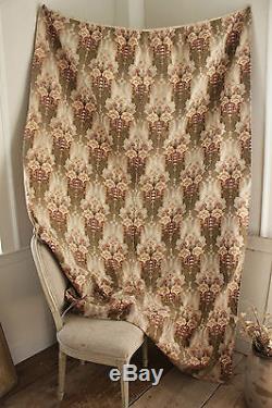 Antique French Art Nouveau fabric curtain panel green material drape with rings