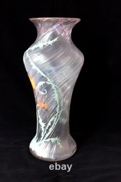 Antique French Art Nouveau iridescent enamel glass vase c 1890