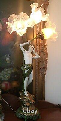 Antique French BRONZE LAMP Auguste Moreau Style BOY WithFLUTE 3 Arms PARIS FRANCE