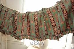 Antique French Japonisme valance c 1870 green printed textile bed hanging