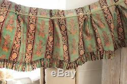 Antique French Japonisme valance c 1870 green printed textile bed hanging
