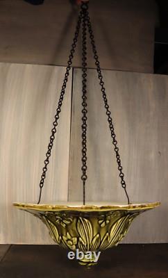 Antique French Majolica Hanging Flower Planter Jardiniere Green Art Nouveau