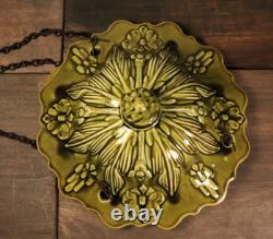Antique French Majolica Hanging Flower Planter Jardiniere Green Art Nouveau