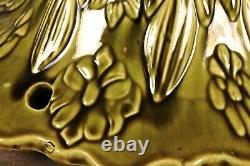 Antique French Majolica Hanging Flower Planter Jardiniere Green Art Nouveau