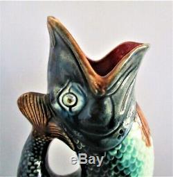 Antique French Majolica Pitcher Vase 19th Century Fish Art