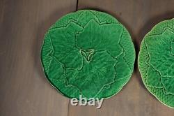 Antique French Majolica Plate PAIR Leaves Art Nouveau GIEN Green Signed