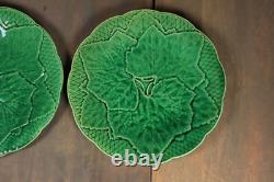 Antique French Majolica Plate PAIR Leaves Art Nouveau GIEN Green Signed