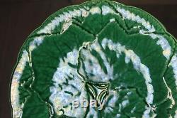 Antique French Majolica Plate PAIR Leaves Art Nouveau GIEN Green Signed