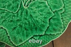 Antique French Majolica Plate PAIR Leaves Art Nouveau GIEN Green Signed