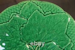 Antique French Majolica Plate PAIR Leaves Art Nouveau GIEN Green Signed