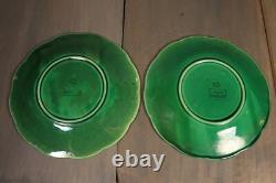 Antique French Majolica Plate PAIR Leaves Art Nouveau GIEN Green Signed
