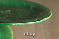 Antique French Majolica Plate PAIR Leaves Art Nouveau GIEN Green Signed