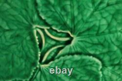 Antique French Majolica Plate PAIR Leaves Art Nouveau GIEN Green Signed