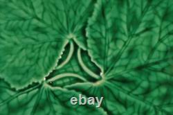 Antique French Majolica Plate PAIR Leaves Art Nouveau GIEN Green Signed