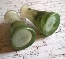 Antique French Pair of Art Glass Miniature Vases 1/8 Green Trees / Doll Scale