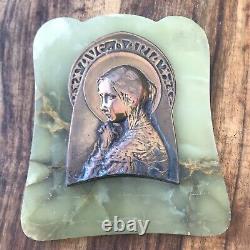 Antique French Plaque Virgin Mary Art nouveau Wall 6 Marble Green Onyx Easel