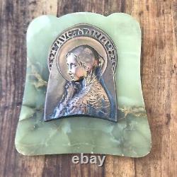 Antique French Plaque Virgin Mary Art nouveau Wall 6 Marble Green Onyx Easel