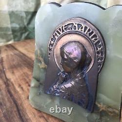 Antique French Plaque Virgin Mary Art nouveau Wall 6 Marble Green Onyx Easel