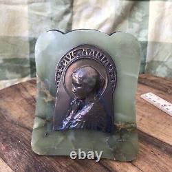 Antique French Plaque Virgin Mary Art nouveau Wall 6 Marble Green Onyx Easel