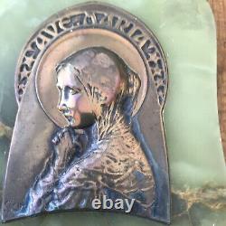 Antique French Plaque Virgin Mary Art nouveau Wall 6 Marble Green Onyx Easel